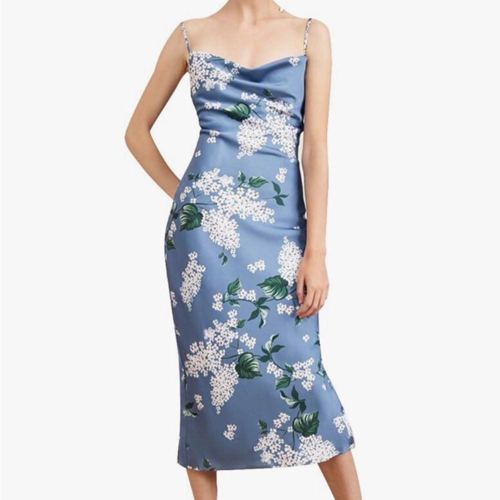 Blue Floral Satin Slip Dress
